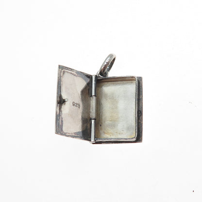 925 Sterling Silver Vintage Holy Bible Praying Box Locket Charm Pendant
