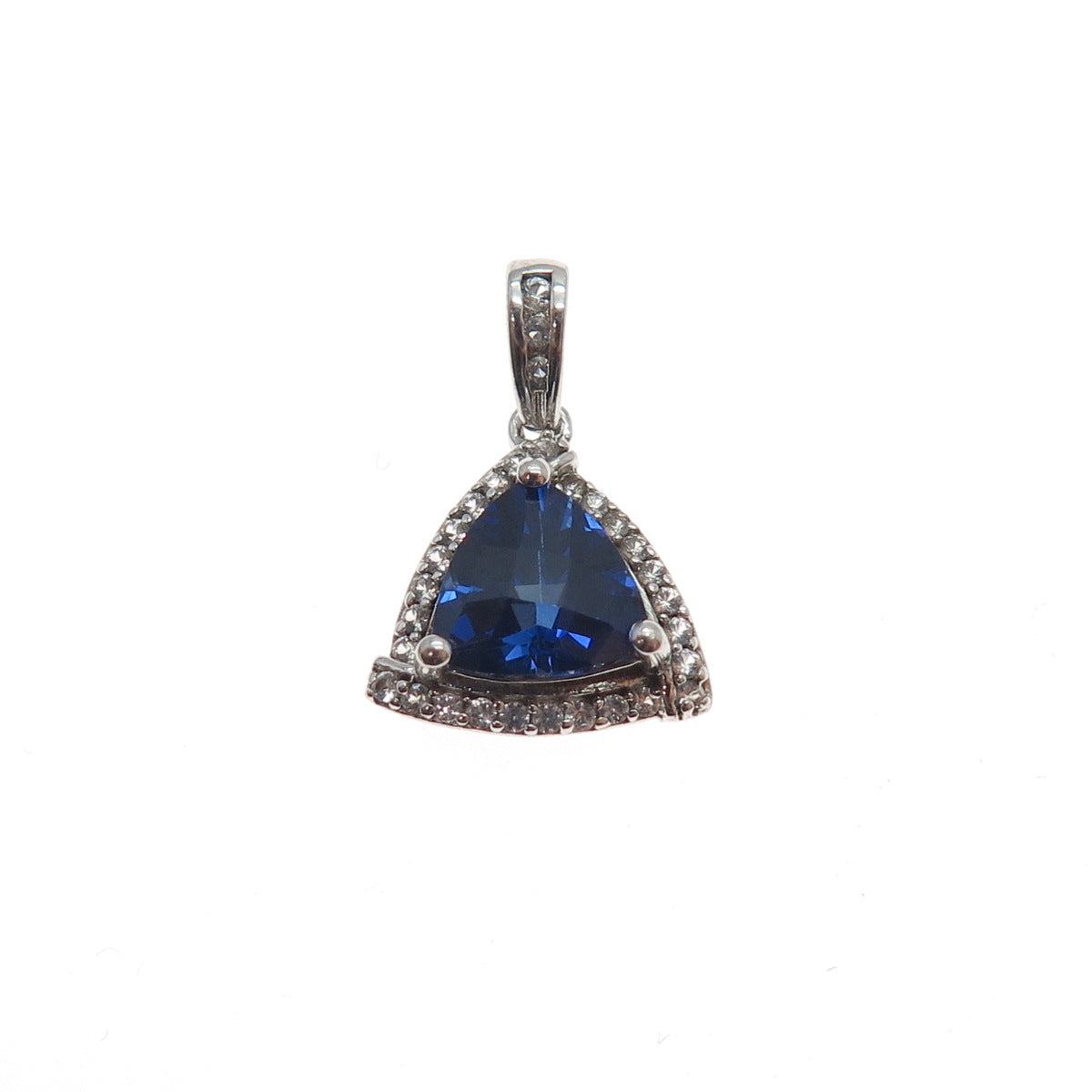 925 Sterling Silver Lab-Created Sapphire & Real White Topaz Mini Charm Pendant