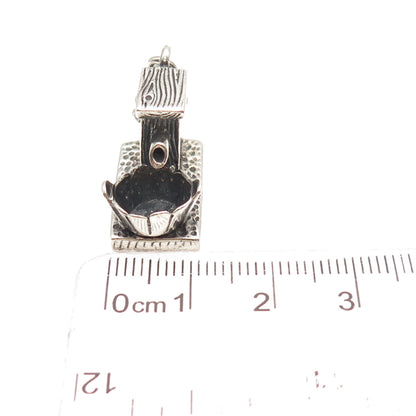 925 Sterling Silver Vintage Water Pump & Bucket Spring Ring Lock 3D Mini Pendant