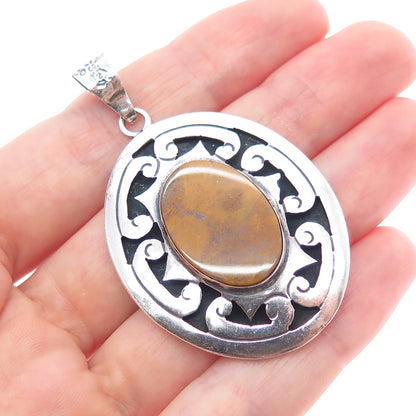 925 Sterling Silver Vintage Mexico Real Jasper Oxidized Charm Pendant