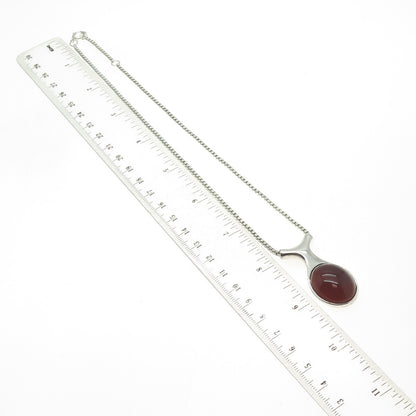 925 Sterling Silver Vintage Real Carnelian Modernist Box Chain Necklace 14-16"