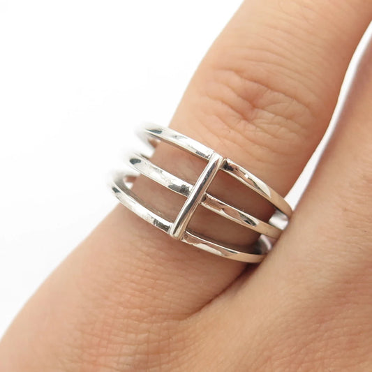 925 Sterling Silver Vintage Striped Ring Size 5 3/4