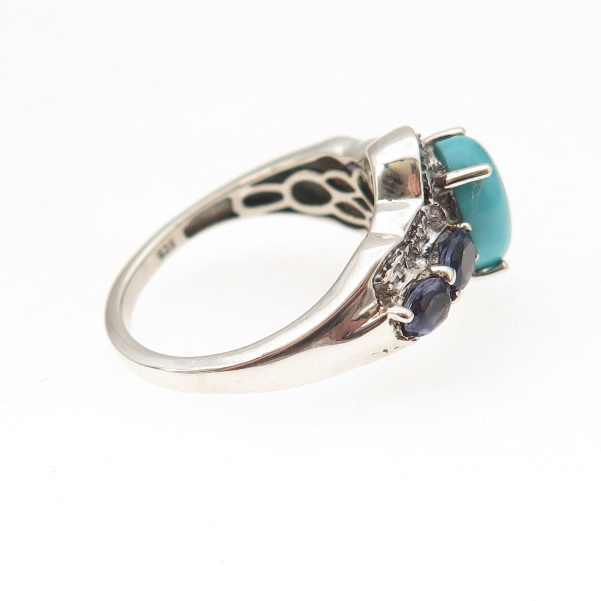 Chuck Clemency 925 Sterling Real Sleeping Beauty Turquoise & Iolite Ring Size 7