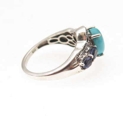 Chuck Clemency 925 Sterling Real Sleeping Beauty Turquoise & Iolite Ring Size 7