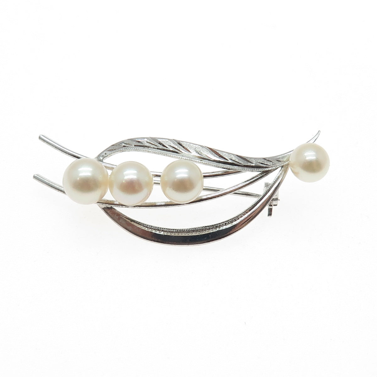 925 Sterling Silver Antique Japan Real Akoya Pearl Floral Pin Brooch