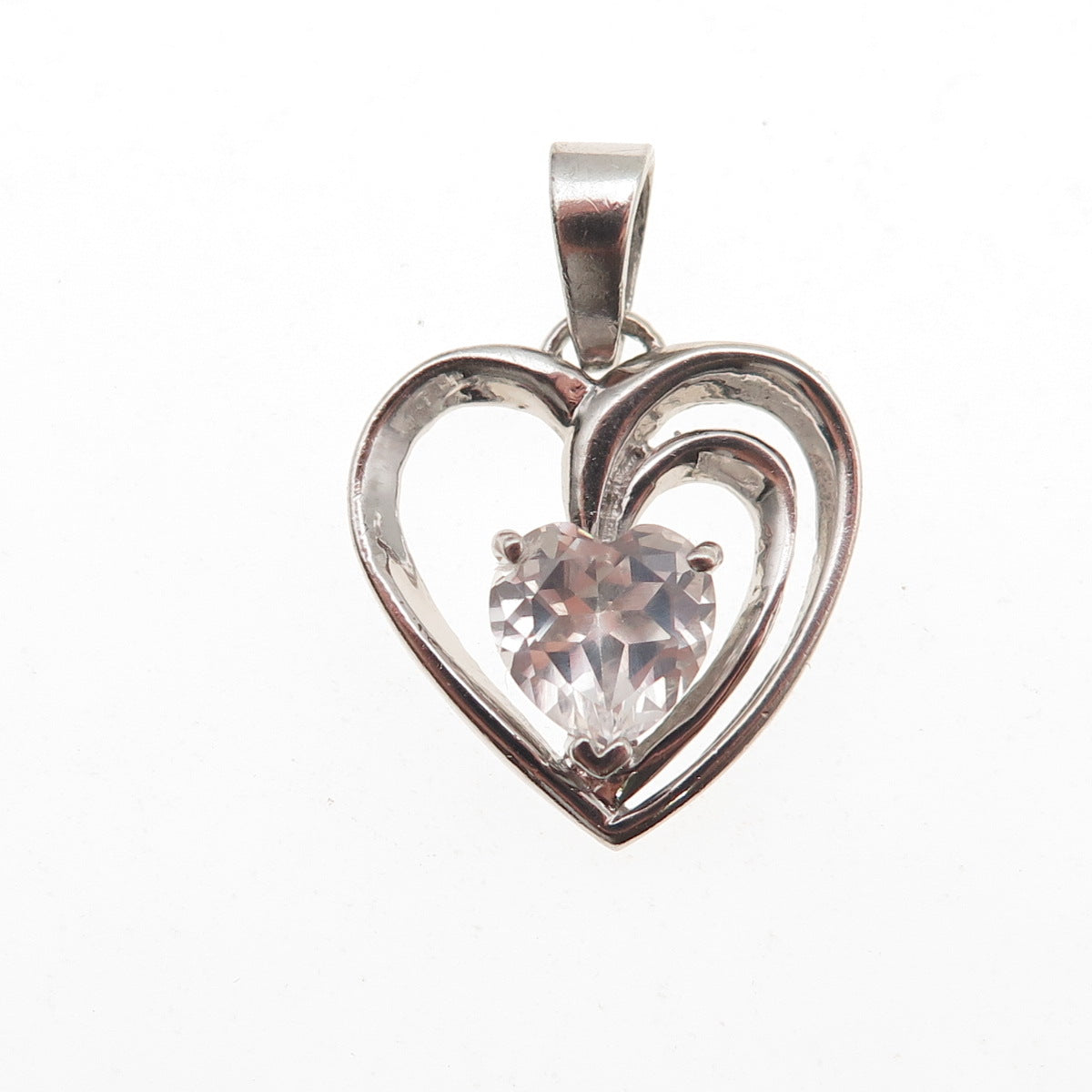 925 Sterling Silver Vintage Real White Topaz Heart Mini Charm Pendant