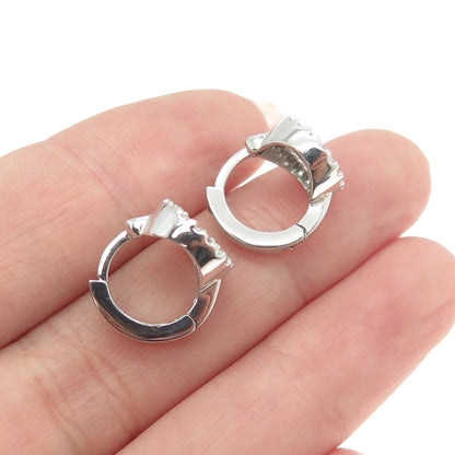 925 Sterling Silver Round-Cut C Z Peace Symbol Hoop Earrings