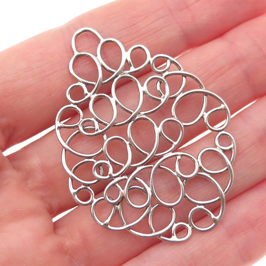 925 Sterling Silver Vintage Modernist Swirl Teardrop Pendant