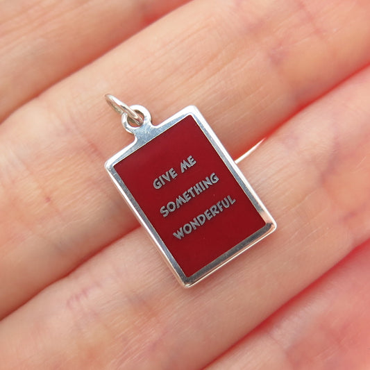 925 Sterling Silver Enamel Give Me Something Wonderful Minimalist Charm Pendant