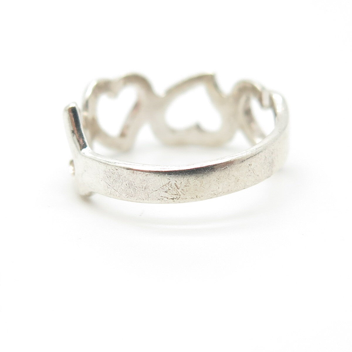 925 Sterling Silver Vintage Open Heart Half Round Ring Size 6