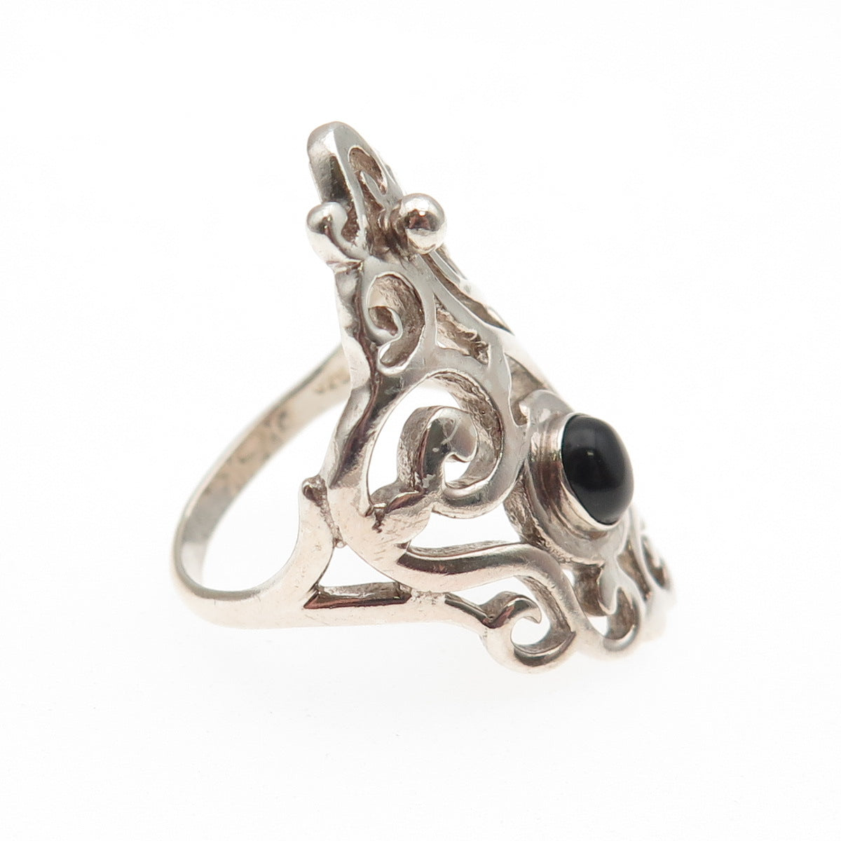 Nuris 925 Sterling Silver Vintage Real Black Onyx Modernist Swirl Ring Size 7