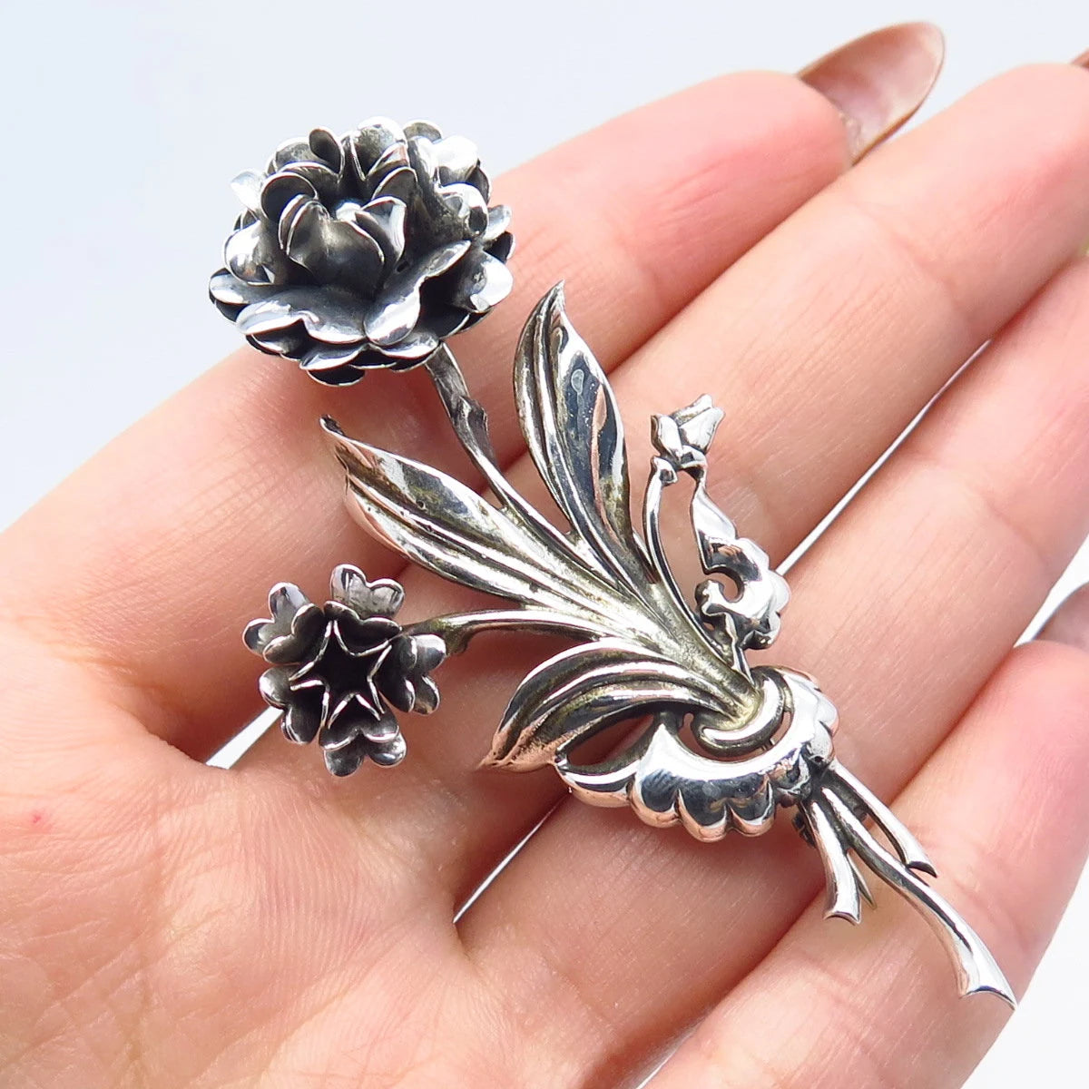 925 Sterling Silver Vintage Lang Rose Floral Brooch