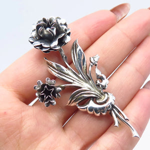 925 Sterling Silver Vintage Lang Rose Floral Brooch