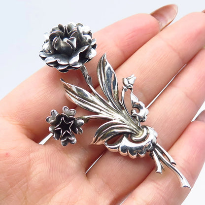 925 Sterling Silver Vintage Lang Rose Floral Brooch