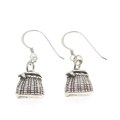 SUNWEST 925 Sterling Silver Vintage Picnic Basket Dangling Earrings
