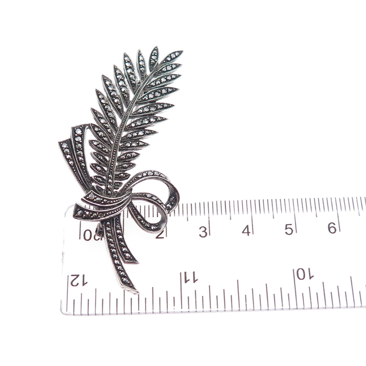 925 Sterling Silver Antique Germany Real Marcasite Pin Brooch (missing 1 stone)
