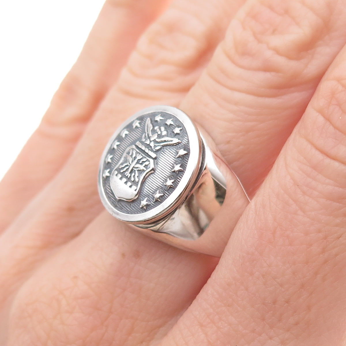 Uncas 925 Sterling Silver Antique WWII US Air Force Veteran Signet Ring Size 11