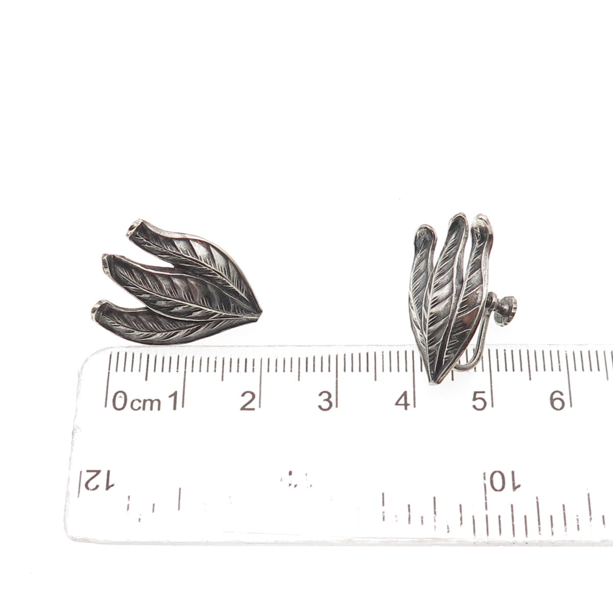 925 Sterling Silver Antique Art Deco Floral Oxidized Screw Back Earrings