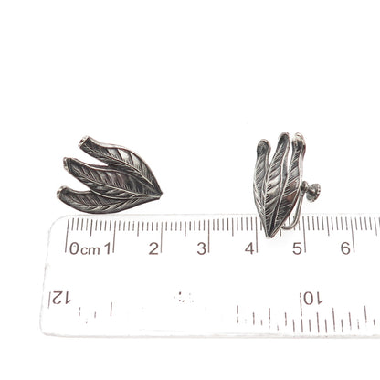 925 Sterling Silver Antique Art Deco Floral Oxidized Screw Back Earrings
