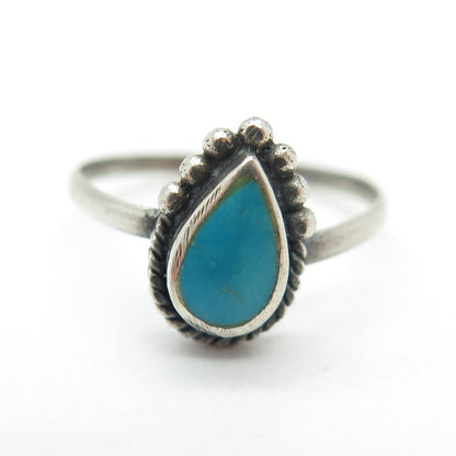 925 Sterling Silver Vintage Real Turquoise Teardrop Ring Size 6