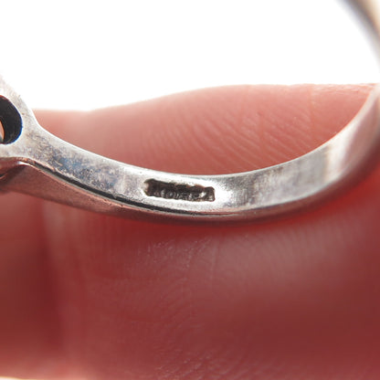 925 Sterling Silver Lab-Created Oval-Cut Sapphire & Heart-Cut C Z Ring Size 6