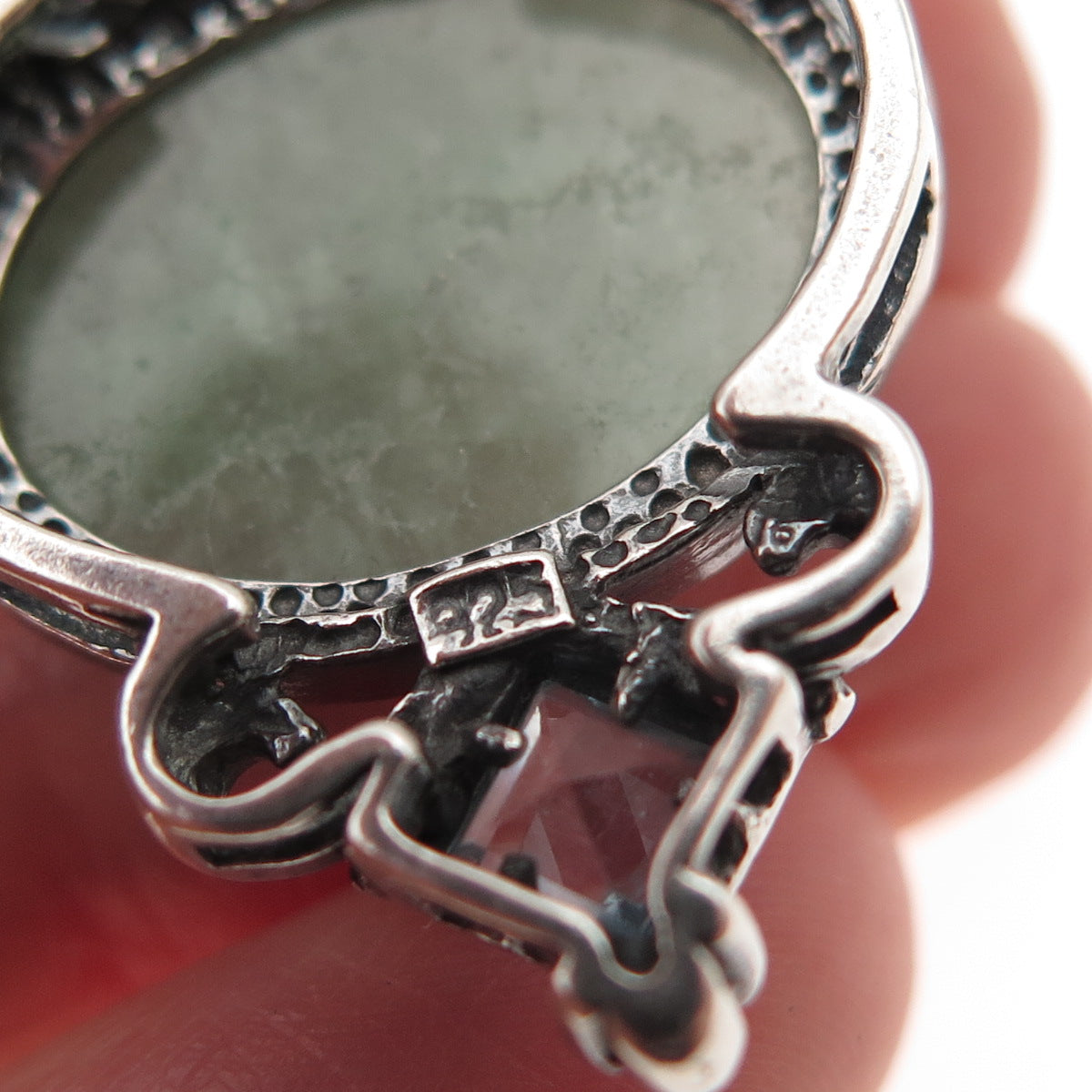 925 Sterling Silver Vintage Real Aventurine Amethyst & Blue Topaz Pendant