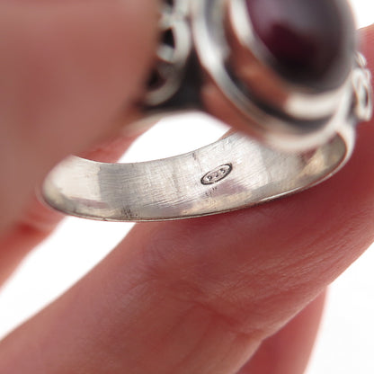 925 Sterling Silver Vintage Real Rhodolite Oxidized Ring Size 8.25