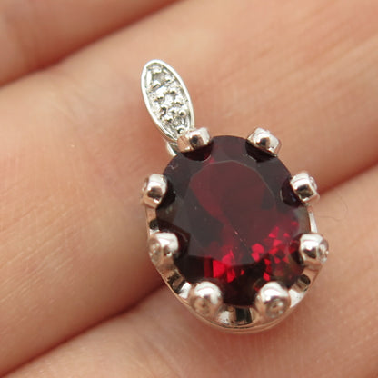 925 Sterling Silver Red Garnet-Tone C Z Pendant