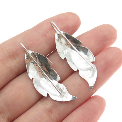 925 Sterling Silver Vintage Feather Modernist French Wire Earrings