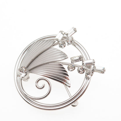 Carl Art 925 Sterling Silver Vintage Rhinestone Floral Pin Brooch