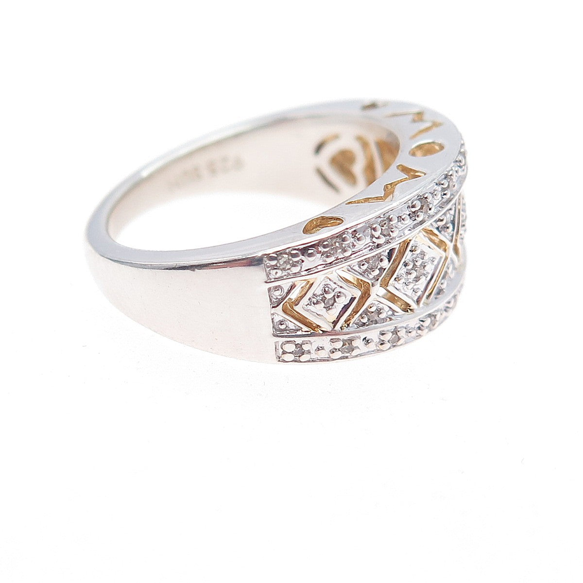 SUN 925 Sterling Silver Real Round-Cut Diamond Mom Ring Size 7