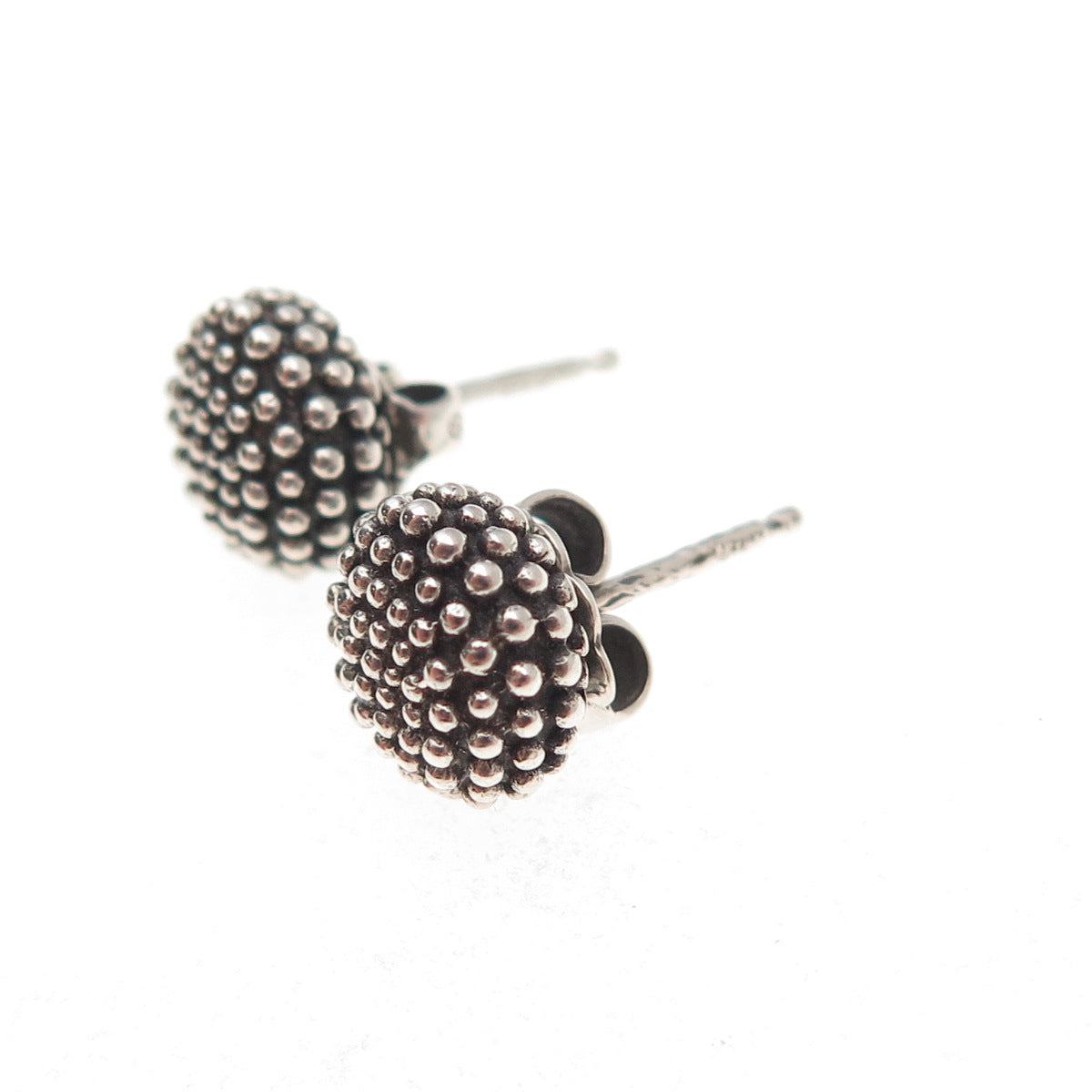 925 Sterling Silver Vintage Granulated Ball Oxidized Stud Earrings