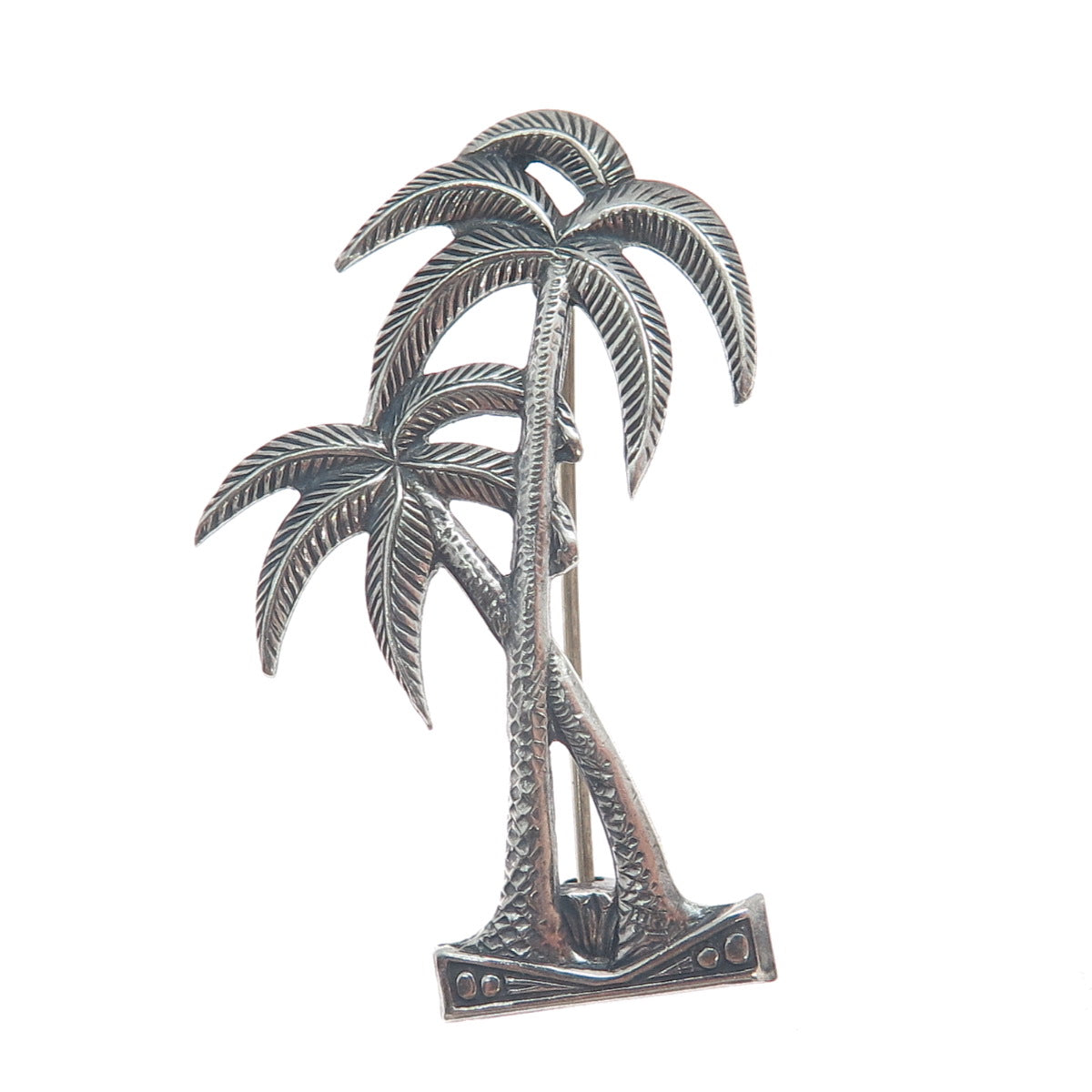 925 Sterling Silver Vintage Palm Tree Oxidized Pin Brooch
