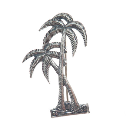 925 Sterling Silver Vintage Palm Tree Oxidized Pin Brooch