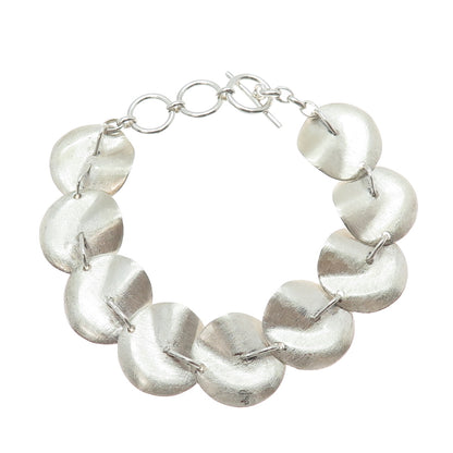 SAMUEL BENHAM 925 Sterling Silver Vintage Modernist Disc Link Bracelet 7.5-8.5"