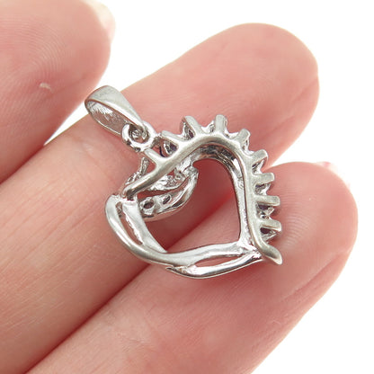 925 Sterling Silver Round-Cut Multi-Blue C Z Heart Pendant
