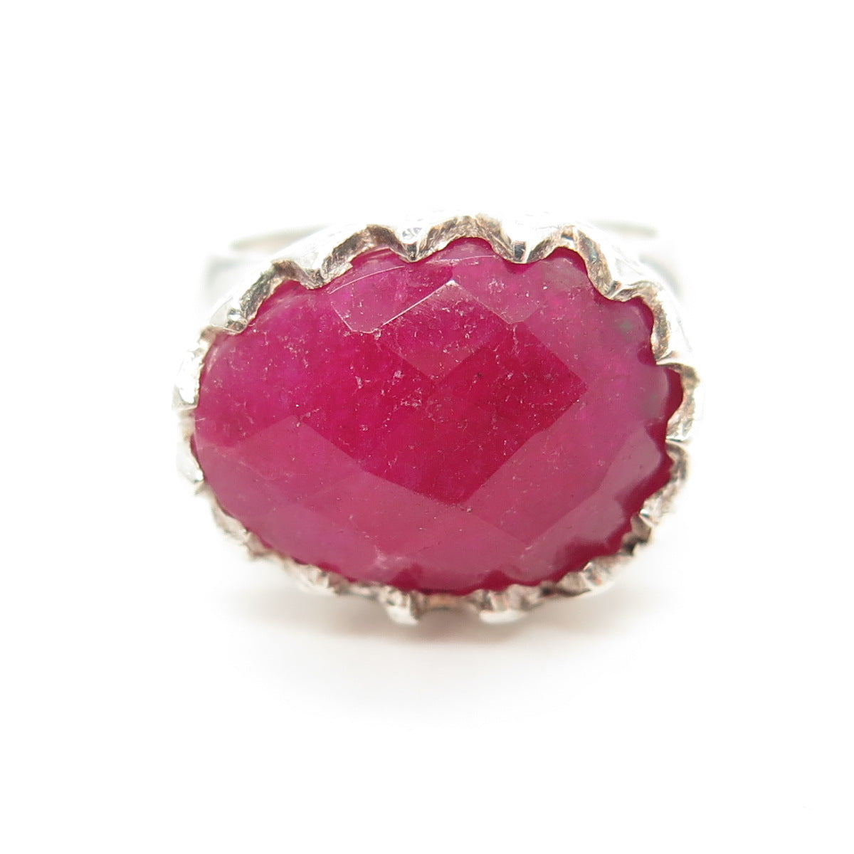 925 Sterling Silver Real Cherry Quartz Crown Ring Size 6.25