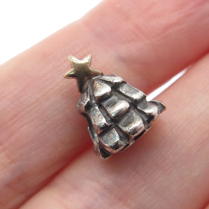 PANDORA 925 Sterling Silver & Gold Christmas Tree Oxidized Bead Charm