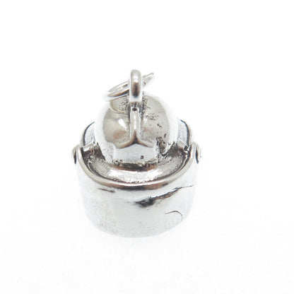 SUNWEST 925 Sterling Silver Vintage Fireman Helmet Minimalist 3D Charm Pendant
