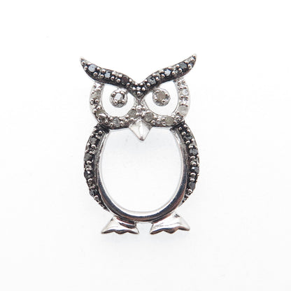 CHARLES WINSTON 925 Sterling Silver Real Black & White Diamond Owl Slide Pendant