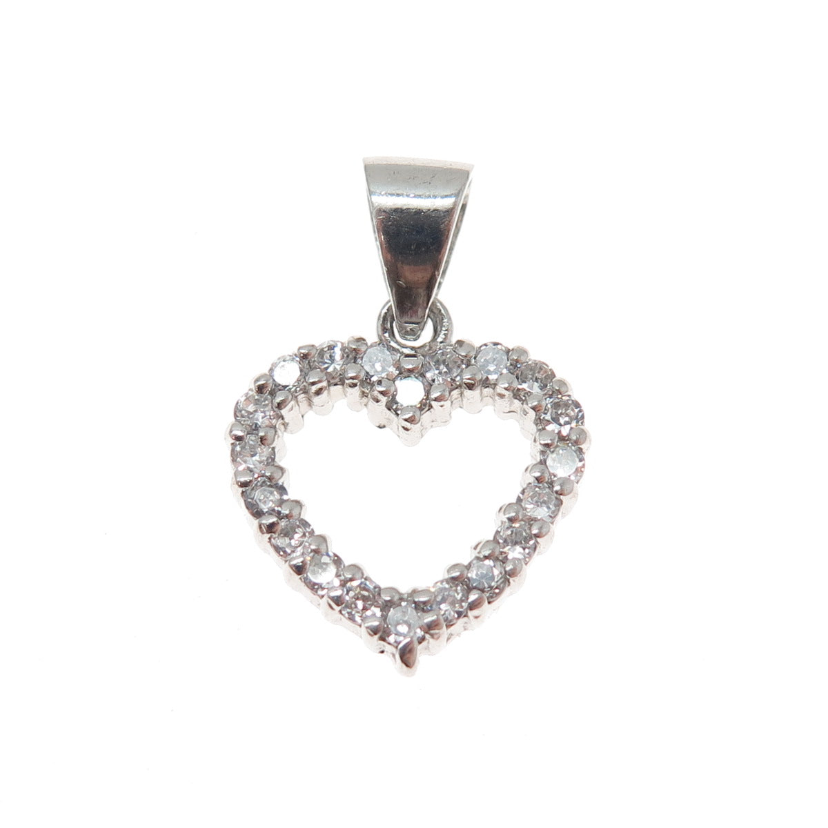 925 Sterling Silver Round-Cut C Z Heart Minimalist Charm Pendant