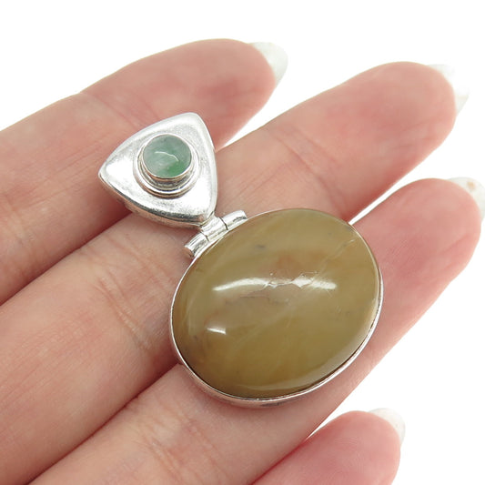 925 Sterling Silver Vintage Real Sand Agate & Aquamarine Gemstone Pendant