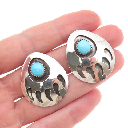 Old Pawn 925 Sterling Silver Vintage Southwestern Turquoise Bear Paw Earrings