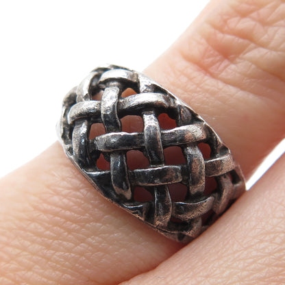 925 Sterling Silver Vintage Woven Oxidized Ring Size 5.75