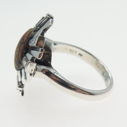 KAMELEON 925 Sterling Silver Vintage C Z & Tiger Pattern Flower Ring Size 7.25