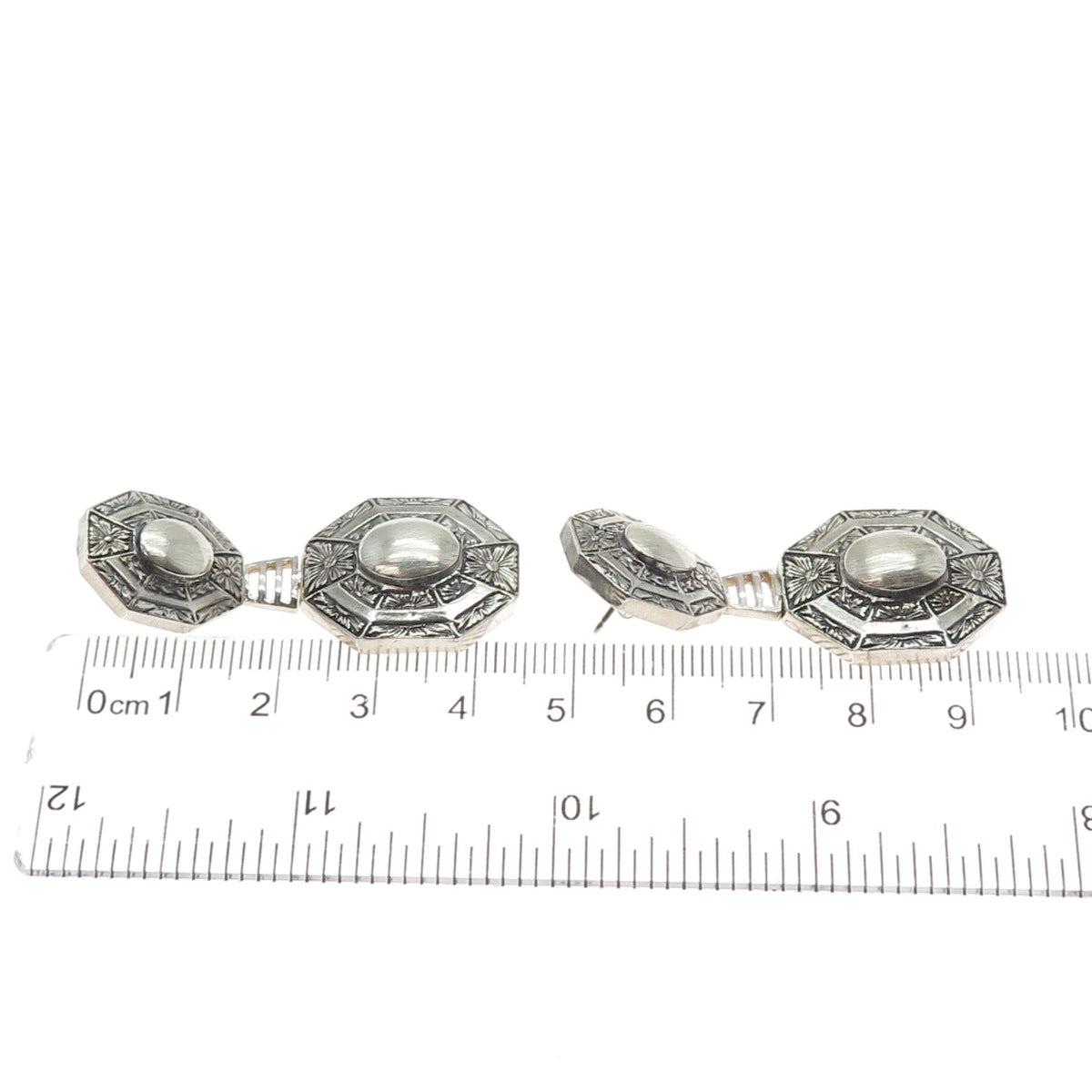 ANATOLI 925 Sterling Silver Vintage Engraved Flower Oxidized Dangle Earrings