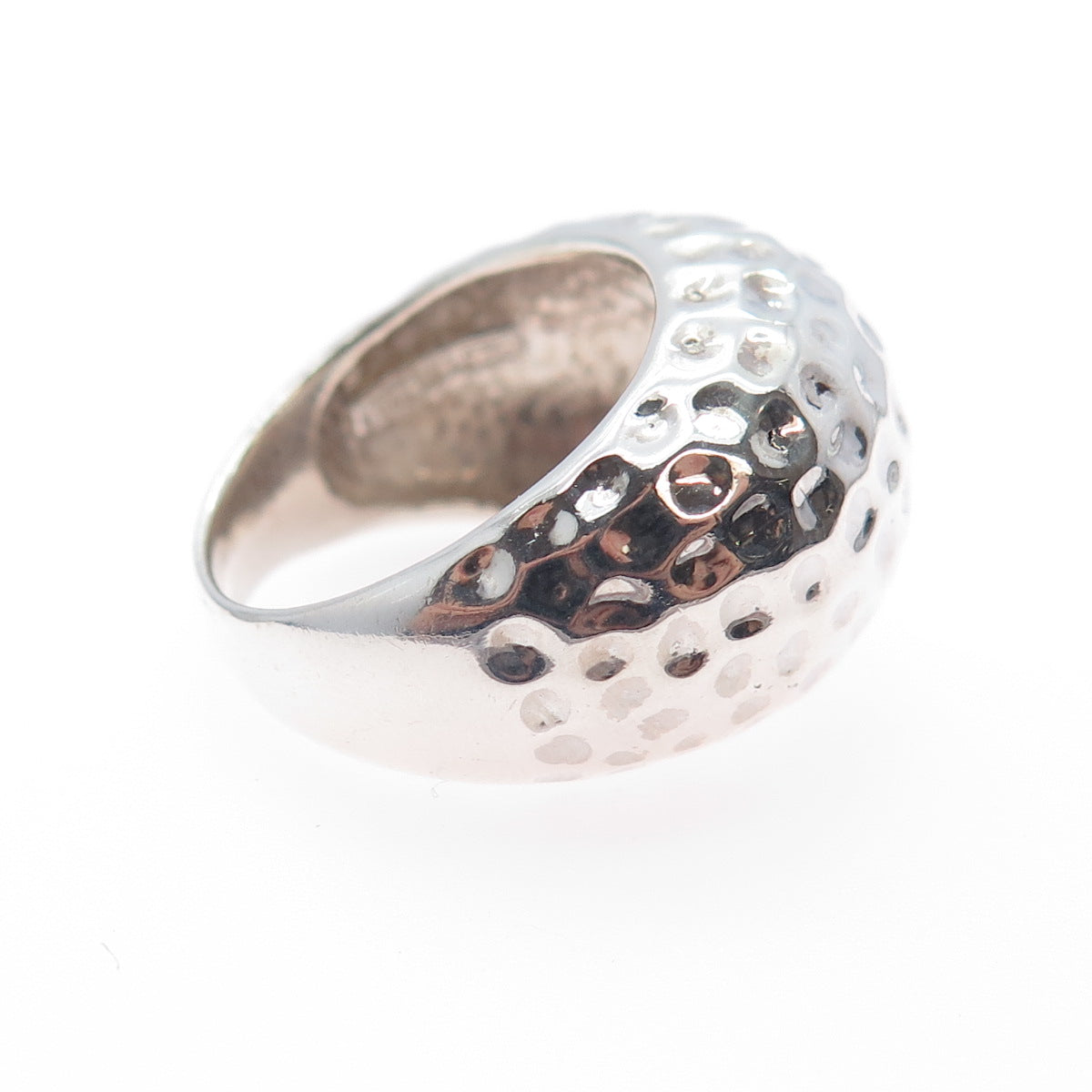 925 Sterling Silver Vintage Modernist Hammered Finish Dome Ring Size 6