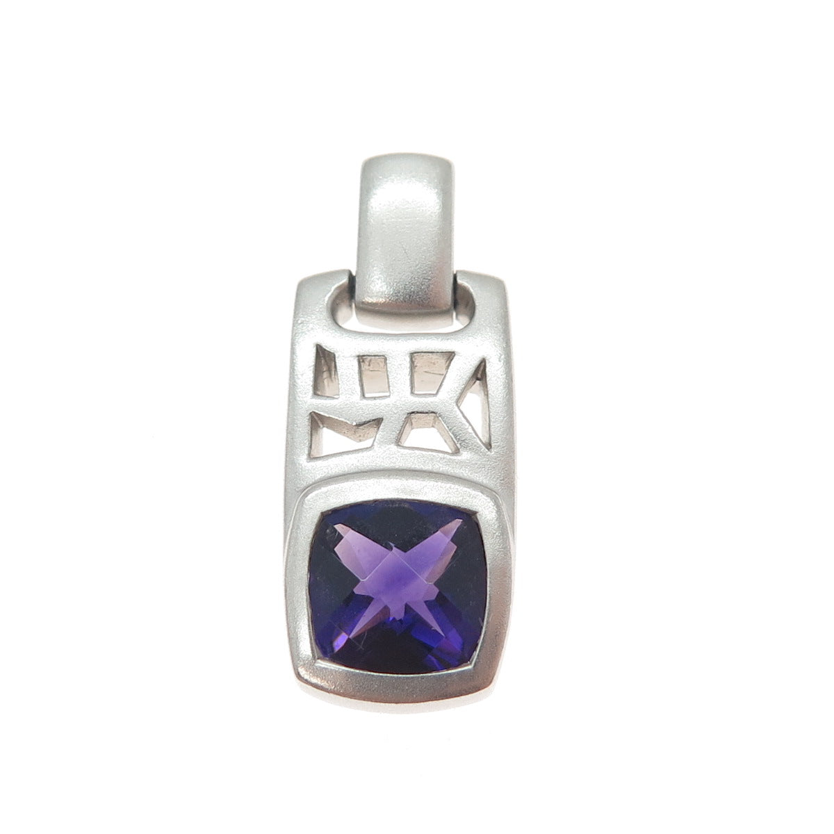 925 Sterling Silver Real Amethyst Modernist Slide Charm Pendant