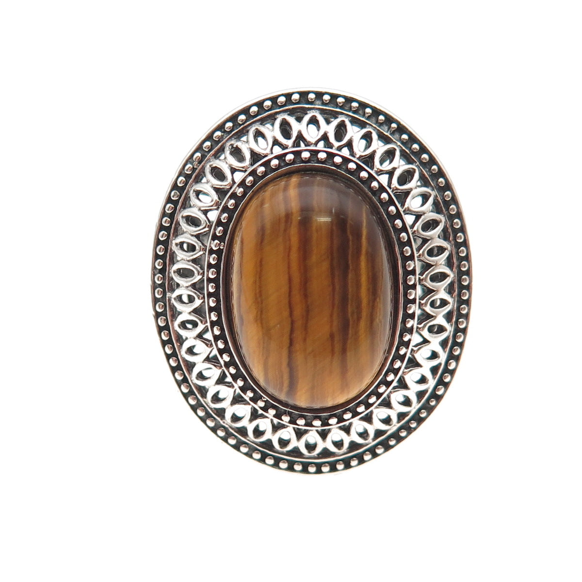 925 Sterling Silver Vintage Real Cabochon Tiger Eye Oxidized Ring Size 6