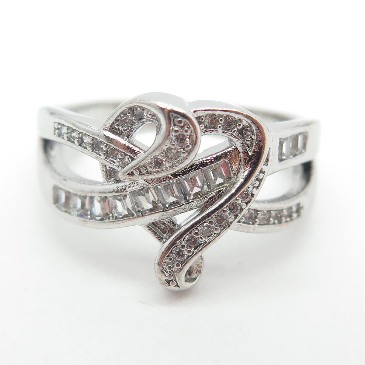 925 Sterling Silver Pave C Z Heart Infinity Ring Size 7.75